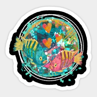 Pink and Blue Tropical Saltwater Fish with a Painterly Artistic Background Sticker